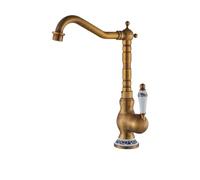 Rubinetti in stile vintage Rubinetto da cucina in ottone antico, miscelatore caldo e freddo, rubinetto bagno monoforo, gru girevole, maniglia in porcellana blu bianca(Type A Tall)