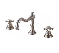 Rubinetti in stile vintage Rubinetto for bagno in ottone antico, 3 fori, rubinetto for lavabo, montaggio su ponte, acqua calda e fredda(Brushed Nickel)