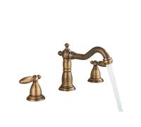 Rubinetti in stile vintage Rubinetto for bagno in ottone antico, 3 fori, rubinetto for lavabo, montaggio su ponte, acqua calda e fredda(Anqitue Brass B)