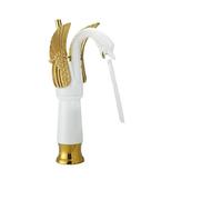 Rubinetti in stile vintage Rubinetto for lavabo da bagno di lusso in oro, stile vintage in rame, cigno, montaggio su ponte, miscelatore caldo e freddo(High White Gold)