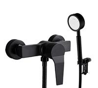 Rubinetti miscelatore per bagno in ottone nero con doccetta portatile, comando a leva singola, rubinetto da bagno a parete e set tubo, design moderno di lusso