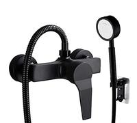 Rubinetti miscelatore per doccia in ottone nero con soffione doccia portatile e set di tubi, rubinetto da bagno a leva singola per bagni moderni