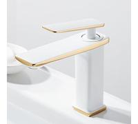 Rubinetti miscelatore per lavabo a 1 foro per lavabo da bagno in ottone caldo e freddo monocomando per lavabo miscelatore per lavello, bianco+oro, corto Safehappy