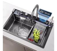 Rubinetti miscelatori per lavello Grande da Cucina in Acciaio Inox con Design a Cascata e Display della Temperatura Vasca Singola Accessori Completi (68x45x22 cm) cucine Moderne