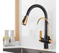 Rubinetti miscelatori per lavello Miscelatore da Cucina a 3 Vie Design Collo di Cigno Dorato con doccetta Estraibile Rubinetto Acqua Potabile