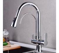 Rubinetti miscelatori per lavello Rubinetto da Cucina a 3 Vie con doccetta Estraibile Miscelatore Collo di Cigno Spazzolato Doppia Funzione Acqua Potabile Design Facile Pulire ed