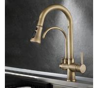 Rubinetti miscelatori per lavello Rubinetto da Cucina a 3 Vie con doccetta Estraibile Miscelatore Collo di Cigno in Nichel Spazzolato Acqua Potabile Design ad Arco Alto Facile ins