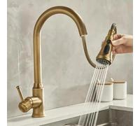 Rubinetti miscelatori per lavello Rubinetto da Cucina in Ottone Anticato Estraibile con Bocca Girevole a 360° Miscelatore Stile Vintage Finitura Classica Bronzo Dorato