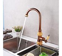 Rubinetti miscelatori per lavello Rubinetto da Cucina retrò Europeo in Pietra di Giada Rosa Interamente Ottone Miscelatore Girevole a 360° Acqua Calda e Fredda Stile Vintage Desig