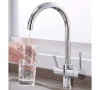 Rubinetti Moderni, con Filtro Acqua a 3 Vie Miscelatore for Lavello da Cucina Rubinetto for Bere Puro Doppia Leva Supporto Girevole a 360° a for, Placcatura Beige Cromata(B)