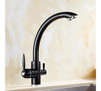 Rubinetti, Ottone Solido da Cucina Filtro Acqua Montato Ponte Tocco Tre Modi per del Rubinetto a 3 Vie (Nero)