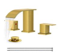 Rubinetti per bagno quadrati neri opachi a 3 fori, rubinetto per lavabo diffuso da 8 pollici a cascata con linee di scarico e alimentazione pop-up in metallo, due maniglie per vanità, camper, fattoria