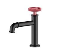 Rubinetti per bagno, Rubinetti for lavabo industriali in ottone a 1 foro, con acqua fredda, nero + oro champagne(Black+red)