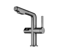Rubinetti per bagno, Rubinetto for lavabo con display digitale intelligente moderno, rubinetto a cascata, miscelatore for estraibile a 360°C(Gun Grey)