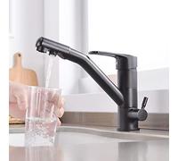 Rubinetti per bere da cucina Rubinetto per lavello Rubinetto per acqua a 3 vie Rubinetto da cucina 3 in 1 con uscita dell'acqua filtrata Bocca girevole a 360° Miscelatore da cucina a leva singola nero