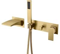 Rubinetti per doccia a parete in oro spazzolato con spruzzatore portatile a cascata Rubinetto per vasca da bagno Miscelatore per vasca da bagno in ottone caldo e freddo per un lussuoso aggiornamento