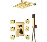 Rubinetti per doccia dorati set da bagno a muro docce 3 funzioni valvola miscelatore tocca 6pcs getti spa sparo LWX