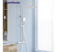 Rubinetti per doccia termostatici cromati Set montaggio a parete Soffione doccia ultra sottile da 8 pollici Doppia maniglia Miscelatore termostatico Valvola per doccia