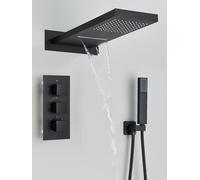 Rubinetti per doccia termostatici neri Set soffione doccia a cascata a pioggia con miscelatore termostatico a 3 vie rubinetto per vasca da bagno