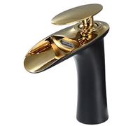Rubinetti per lavabo a cascata, miscelatore a cascata alto lavabo, rubinetto da bagno con beccuccio retrò,rubinetteria in ottone, acqua calda e fredda disponibile (nero + oro, 18 cm)