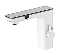 Rubinetti per Lavabo Bagno con Display Digitale, Rubinetti da Bagno a Doppio Sensore, Moderno Impermeabile Rubinetto Miscelatore Lavabo Rubinetto Miscelatore Bagno Caldo e Freddo (White)