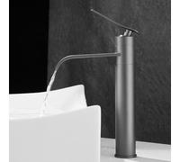 Rubinetti per Lavabo da Bagno Grigi Cascata Alta per Piano di Lavoro I | Miscelatore Acqua Calda E Fredda Rubinetti Miscelatori per Bagno Moderno