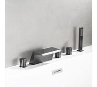 Rubinetti per lavabo da bagno Miscelatore per lavabo Rubinetti da bagno con doccia a cascata Oro spazzolato Vasca da bagno Doccia a mano Set Bagno 5 fori Vasca Miscelatore Rubinetti Doppia Leva Pull