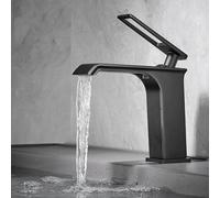 Rubinetti per lavabo da Bagno, rubinetti per lavabo sottopiano a Cascata, Maniglia Singola per rubinetti per lavabo da Bagno in Metallo, miscelazione Acqua Calda e Fredda (Nero)