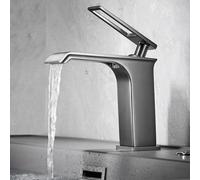 Rubinetti per lavabo da Bagno, rubinetti per lavabo sottopiano a Cascata, Maniglia Singola per rubinetti per lavabo da Bagno in Metallo, miscelazione Acqua Calda e Fredda (Grigio c