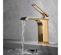 Rubinetti per lavabo da Bagno, rubinetti per lavabo sottopiano a Cascata, Maniglia Singola per rubinetti per lavabo da Bagno in Metallo, miscelazione Acqua Calda e Fredda (Oro)