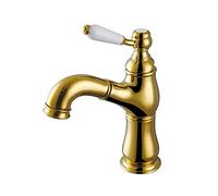 Rubinetti per lavabo da Bagno Touch On, lavabo retrò Dorato con doccetta Estraibile, Miscelatore monocomando per lavabo in Ceramica per Acqua Calda e Fredda, lavabo Estraibile con