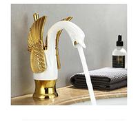 Rubinetti per lavabo, Gold Luxury Bathroom Sink Rubinetto Vintage Rame Swan Style Personality Moda Mount Miscelatore caldo e freddo Nero Bacino(Short White Gold)