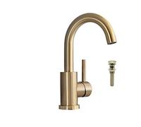 Rubinetti per lavabo, Rubinetto da bagno Spazzolato Gold Bagno for lavandino Freddo e Lavello a caldo Miscelatore singolo Maniglia con impugnatura Acqua montata(Faucet with pop up 3)
