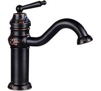 Rubinetti per lavabo, rubinetto da banco girevole a leva singola retrò nero per acqua fredda e calda, rubinetto monoforo per lavello con tubo di ingresso e accessori