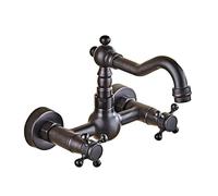 Rubinetti per Lavabo Vintage Rubinetti per Lavabo A 2 Fori A Parete Rubinetti per Lavabo A Doppia Leva per Bagno Miscelatore per Lavabo Caldo E Freddo Nero Antico Corto