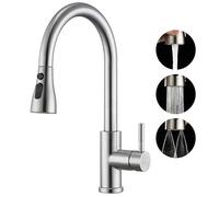 Rubinetti per lavello da cucina con doccetta estraibile, rubinetto miscelatore girevole a 360°, maniglia singola girevole ad arco alto, rubinetto da cucina in acciaio inox, cromato lucido
