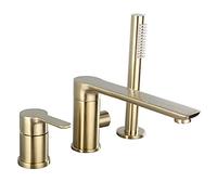 Rubinetti rubinetti della vasca da bagno split, rubinetto del bacino in oro spazzolato in rame, tocco di miscelatore ad acqua calda e fredda a tre o quattro fori, rubinetto da bagno a rotazione a 360