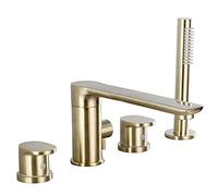 Rubinetti rubinetti della vasca da bagno split, rubinetto del bacino oro spazzolato in rame, tocco di miscelatore ad acqua calda e fredda a tre o quattro fori, rubinetto da bagno a rotazione a 360 °