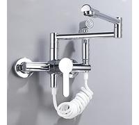 Rubinetti, Rubinetto da Cucina a Parete con Spruzzatore, Miscelatore Monocomandor Acqua Calda Eda, in Ottone, con Doppio Snodo Estensibile/Cromo/A