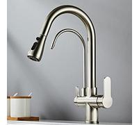 Rubinetti, Rubinetto da Cucina a Tre Vie con Spruzzatore a Sifone, Ottone, Rotazia 360°, Acqua Potabile Diretta, Acquada e Calda, Rubinetto Multifunzia Tre Vier Lavandino da Cucina/Spazzolato