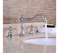 Rubinetti, Rubinetto for lavabo a cascata con 3 fori e due maniglie, in ottone cromato lucido, ad arco alto