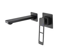 Rubinetti, Rubinettor Lavabo da Bagno ad Alto Flusso, Rubinettir Lavabo Quadrati a 2 Fori con Maniglia Singola, Rubinettir Lavabo in Otta Parete con Acqua Calda Eda, Spazzolati/Nero/A