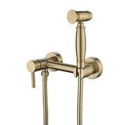 Rubinetti spruzzatore manuale for WC Set di lava pannolini in tessuto oro spazzolato Set di rubinetti for bagno a parete in ottone con tubo antiperdite, acqua calda e fredda for l'igiene personale