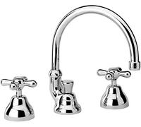 Rubinetto 3 fori batteria lavabo bagno con manopole a stella bocca alta stile classico e retrò. Miscelatore bagno completo di piletta con scarico automatico Lavandino tre fori