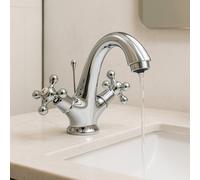 Rubinetto a 2 Manopole design in Metallo Cromato per Vasche e Lavabi con PILETTA