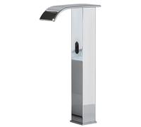 Rubinetto a cascata con sensore automatico a cascata, rubinetto a infrarossi per caldo e freddo, alimentato a batteria, finitura cromata, design alto per lavabo