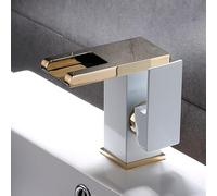 Rubinetto a cascata in ottone a LED per lavabo per acqua calda fredda miscelatore gru lavello rubinetto cambia colore alimentato da rubinetti flusso d'acqua (SLT096L-WG)