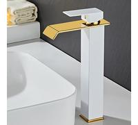 Rubinetto a cascata in ottone nero per lavabo da bagno quadrato miscelatore per lavabo caldo e freddo rubinetto monocomando cromato (bianco e oro 3)