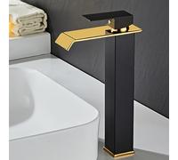 Rubinetto a cascata in ottone nero per lavabo da bagno quadrato miscelatore per lavabo caldo e freddo rubinetto monocomando cromato (nero e oro 4)