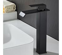 Rubinetto a cascata in ottone nero per lavabo da bagno quadrato miscelatore per lavabo caldo e freddo rubinetto monocomando cromato (nero2)